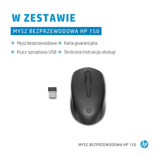 Mysz HP 150 Wireless Mouse bezprzewodowa czarna 2S9L1AA-10014585