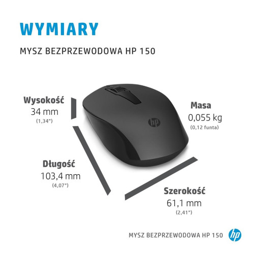 Mysz HP 150 Wireless Mouse bezprzewodowa czarna 2S9L1AA-10014586