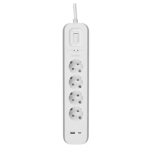 Listwa zasilająca Belkin Power Surge 4-PORT + 1xUSB-A +1xUSB-C 2.4A PD 525J 2m White Schuko-10064244