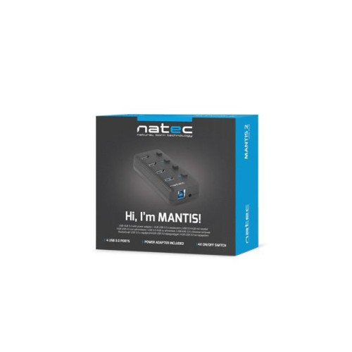 Hub USB 4 porty Mantis 2 USB 3.0 z włącznikiem + zasilacz -1010205