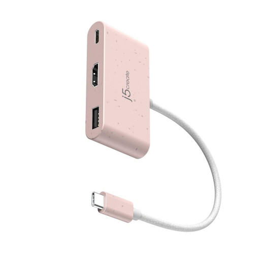 Stacja dokująca j5create Eco-Friendly USB-C to HDMI & USB Type-A with Power Delivery 1xHDMI/1xUSB 3.1/1xUSB-C; kolor róż