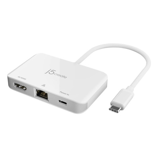 Stacja dokująca j5create USB-C to 4K HDMI Ethernet Adapter 1x4K HDMI/1xUSB-C/1xRJ45 Gigabit; kolor biały JCA351-N-101228