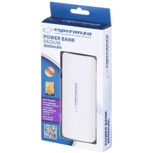 PowerBank Esperanza Radium EMP106WE (8000mAh; microUSB, USB 2.0; kolor biały)-10135750