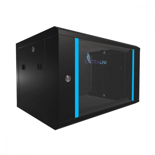 Szafka wisząca rack 6U 600x450 czarna szklane drzwi -758795