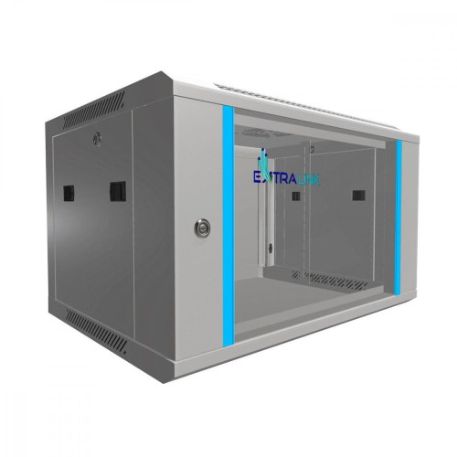 Szafka wisząca rack 6U 600x450 szara szklane drzwi -758816