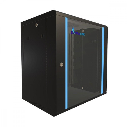 Szafka wisząca rack 12U 600x450 czarna szklane drzwi -10156515