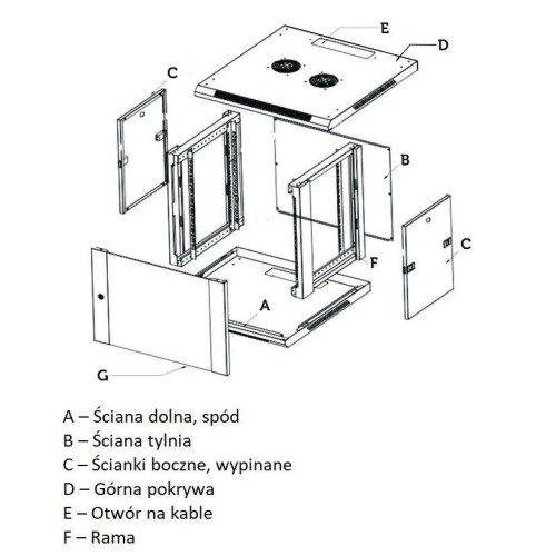 Szafka wisząca rack 12U 600x600 czarna dwusekcyjna-10156587