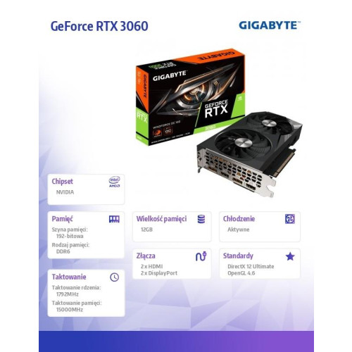 Karta graficzna GeForce RTX 3060 Windforce OC 2.0 12GB GDDR6 192bit-10159533