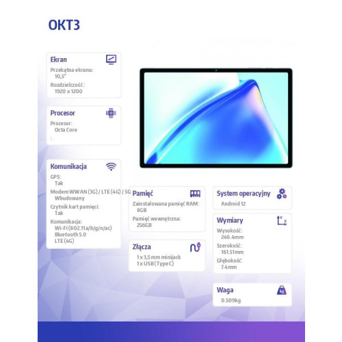 Tablet OKT3 8/256GB 8250 mAh 10.51