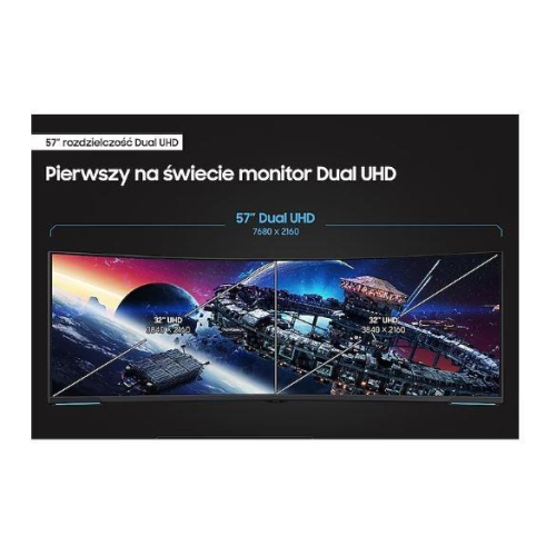 Samsung Monitor 57 cali G95NC VA 7680x2160 DUHD 32:9 3xHDMI 1xDP 2xUSB 3.0 KVM 1ms 240Hz HAS Gaming zakrzywiony 3Yd2d-10