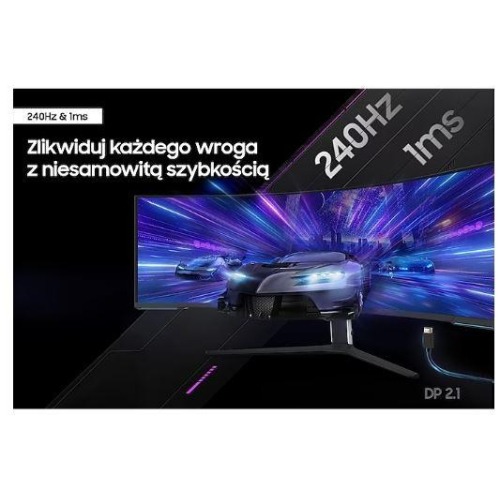 Samsung Monitor 57 cali G95NC VA 7680x2160 DUHD 32:9 3xHDMI 1xDP 2xUSB 3.0 KVM 1ms 240Hz HAS Gaming zakrzywiony 3Yd2d-10