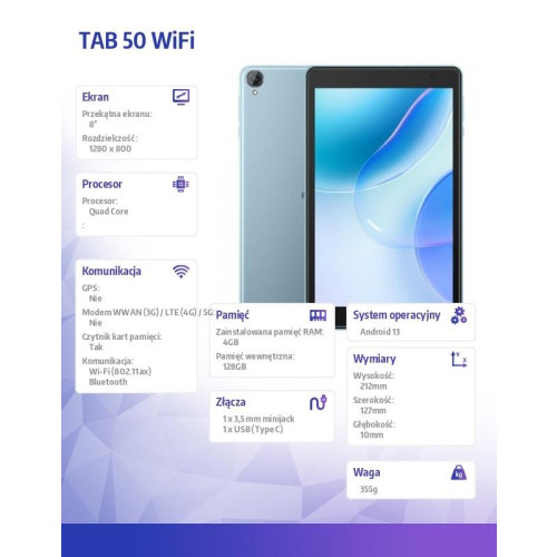 Tablet TAB 50 WiFi 4/128GB 5580 mAh 8 cali niebieski-10161721