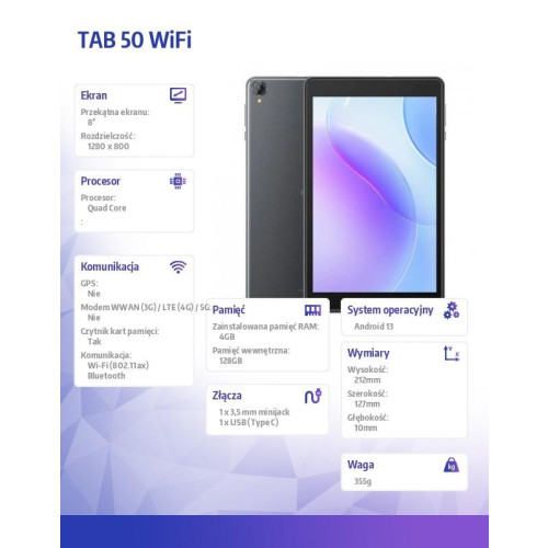 Tablet TAB 50 WiFi 4/128GB 5580 mAh 8 cali szary-10161722