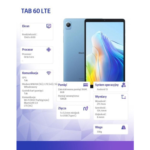 Tablet TAB 60 LTE 6/128GB 6050 mAh 8,68 cala niebieski-10161723