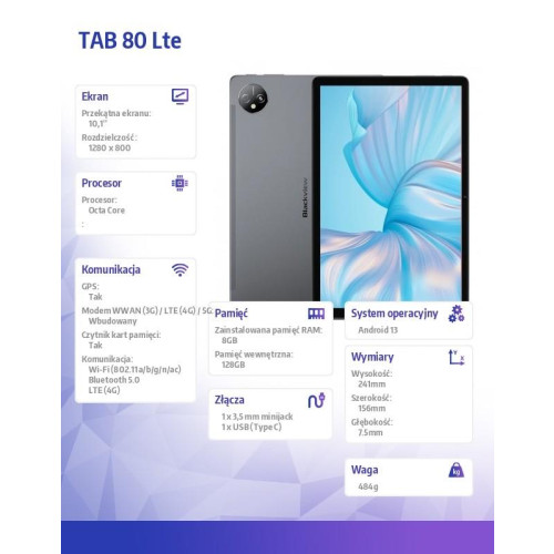 Tablet TAB 80 LTE 8/128GB 7680 mAh 10,1 cala szary-10161749