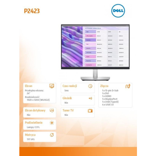 Monitor P2423 24 cale IPS 16:10 WUXGA/HDMI/DVI/DP/VGA/5Y-10162556