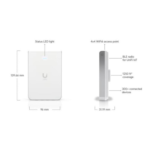 Punkt dostępu Unifi 6 In-Wall 573,5 Mbit/s Biały Obsługa PoE U6-IW-10163709