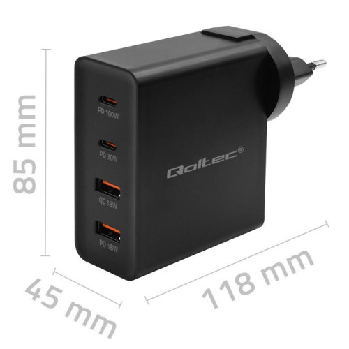 Ładowarka GaN Power Pro | 2xUSB-C | 2xUSB | 130W | 5-20V | 1.5-5A| PD | Czarna -10163739