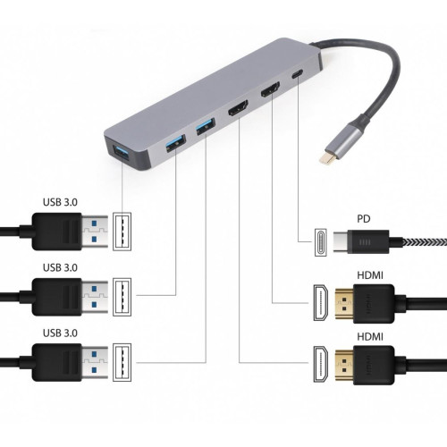 Adapter USB-C Hub USB-C PD HDMI x2 USB 3.0x3 -10164140