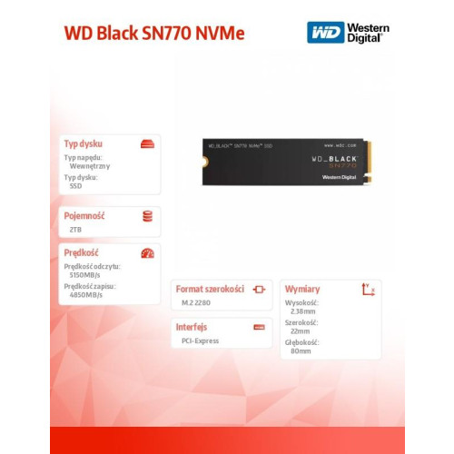 Dysk SSD WD Black 2TB SN770 NVMe 2280 M2-10164463