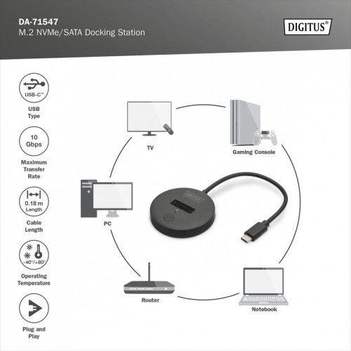 Stacja dokująca do SSD M.2 NVMe/SATA USB-C 3.2 Gen2 10Gbps maks. 4 TB, czarna-10164945