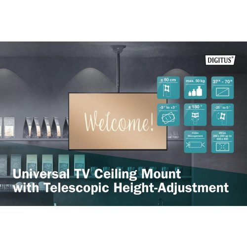 Uchwyt sufitowy TV 37-70 cali 50kg, z regulacją teleskopową 560-910mm Czarny-10165777