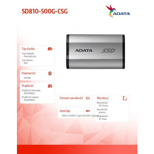 Dysk SSD External SD810 500G USB3.2 20Gb/s srebrny-10167462