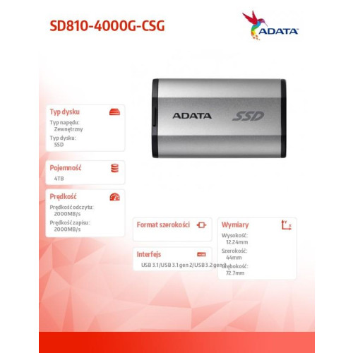 Dysk SSD External SD810 4TB USB3.2C 20Gb/s Silver -10167489