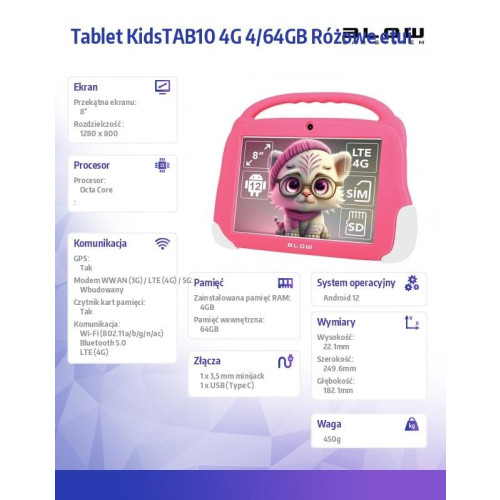 Tablet KidsTAB10 4G 4/64GB Różowe etui -10167639