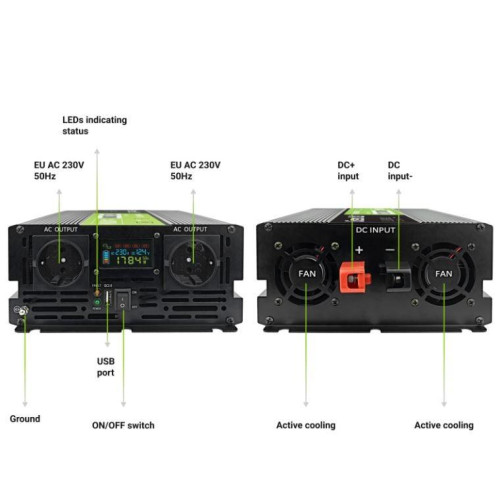 Przetwornica LCD 12V 2000W/4000W Czysty sinus z wywietlaczem-10167784