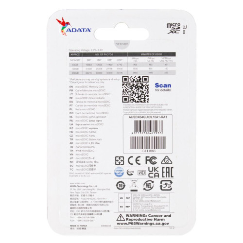 Karta pamięci ADATA PREMIER AUSDX64GUICL10A1-RA1 (64GB; Class 10; Adapter)-10318003