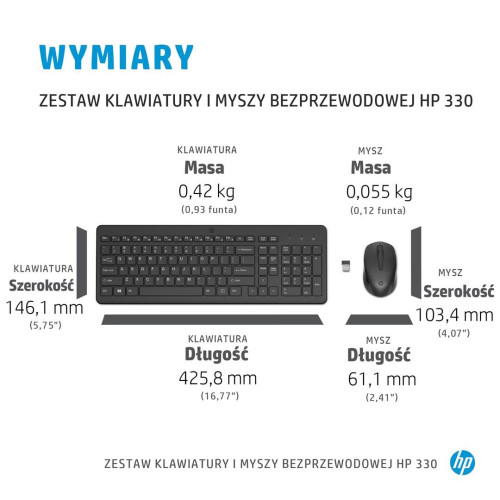 Zestaw klawiatura + mysz HP 330 Wireless Mouse and Keyboard Combo czarne 2V9E6AA-10318449