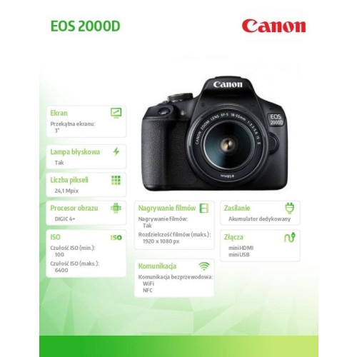 Aparat lustrzanka EOS 2000D czarny + 18-55DC + SB130+16GB 2728C054-10323558