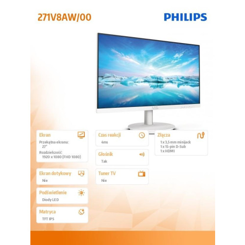 Monitor 271V8AW 27 cali IPS HDMI Głośniki Biały -10326400
