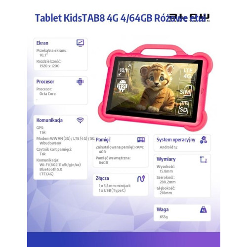 Tablet KidsTAB8 4G 4/64GB Różowe etui -10327208