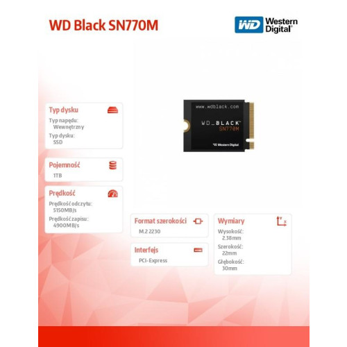 Dysk SSD WD Black SN770M 1TB NVMe 2230 M2-10327756