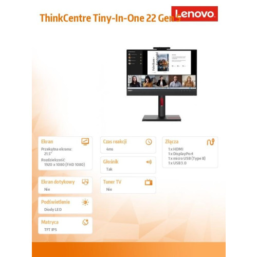 Monitor 21.5 cala ThinkCentre Tiny-in-One Touch Gen 5 12N9GAT1EU-10328186