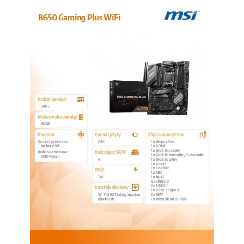 Płyta główna B650 GAMING PLUS WIFI AM5 4DDR5 HDMI/DP ATX -10328318