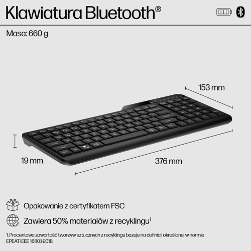 Klawiatura HP 460 Multi-Device Bluetooth Keyboard bezprzewodowa czarna 7N7B8AA-10352445
