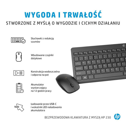 Zestaw klawiatura + mysz HP 230 Wireless Mouse and Keyboard Combo bezprzewodowe białe 3L1F0AA-10352474