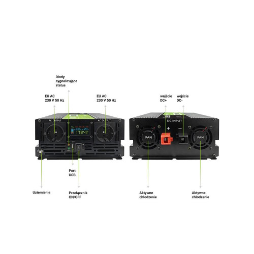 GREEN CELL PRZETWORNICA LCD 12V/230V 2000W/4000W CZYSTY SINUS INVGC12P2000LCD-10395886
