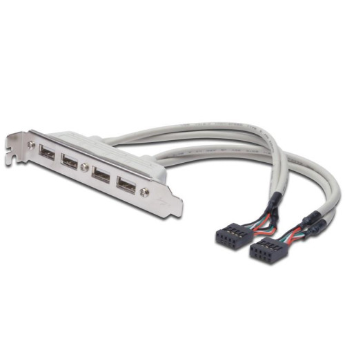 Kabel na śledziu USB 2.0 HighSpeed Typ 2xIDC (5pin)/4xUSB A M/Ż szary 0,25m-1044514