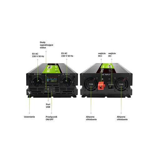 GREEN CELL PRZETWORNICA LCD 24V/230V 3000W/6000W CZYSTY SINUS INVGC24P3000LCD-10447257