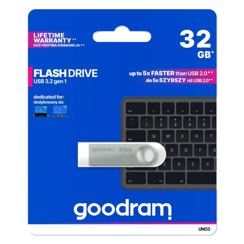 GOODRAM FLASHDRIVE 32GB UNO3 SILVER USB 3.2 Gen 1-10539287