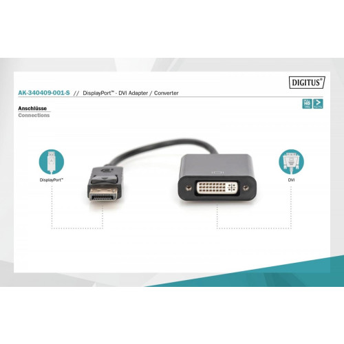 Kabel adapter Displayport z zatrzaskiem 1080p 60Hz FHD Typ DP/DVI-I (24+5) M/Ż czarny 0,15m-10543577