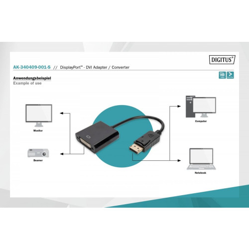 Kabel adapter Displayport z zatrzaskiem 1080p 60Hz FHD Typ DP/DVI-I (24+5) M/Ż czarny 0,15m-10543578