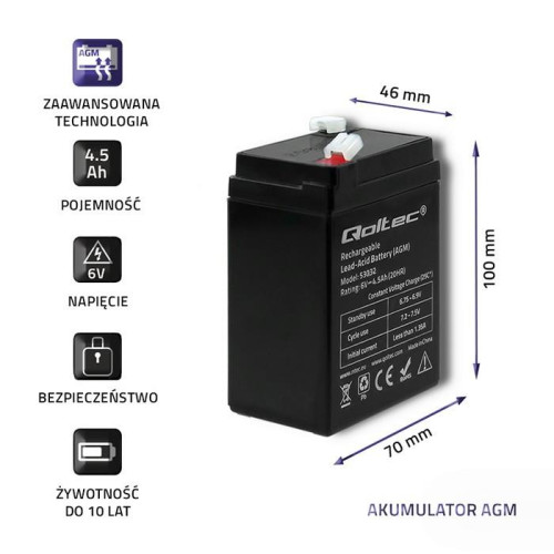 Akumulator AGM | 6V | 4.5Ah | max.1.35A -10544006