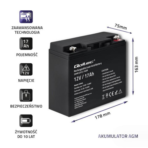 Akumulator AGM 12V | 17Ah | max. 255A -10544282