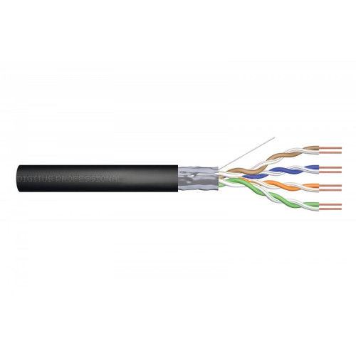 Kabel teleinformatyczny instalacyjny zewnętrzny żelowany kat.5e, F/UTP, Fca, drut, AWG24/1, PE, 305m, szpula Czarny -10