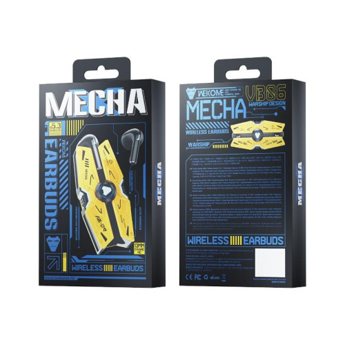 Słuchawki bezprzewodowe VB06 Mecha Series - Bluetooth V5.3 TWS z etui ładującym Żółte-10547342